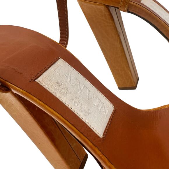 Lanvin Paris Leather Platform Ankle Strap Heels Size 39 / 7 - Picture 3 of 12